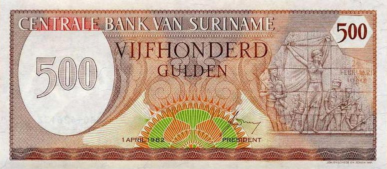 Front of Suriname p129: 500 Gulden from 1982