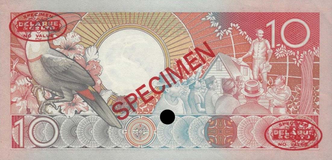 Back of Suriname p131s: 10 Gulden from 1986