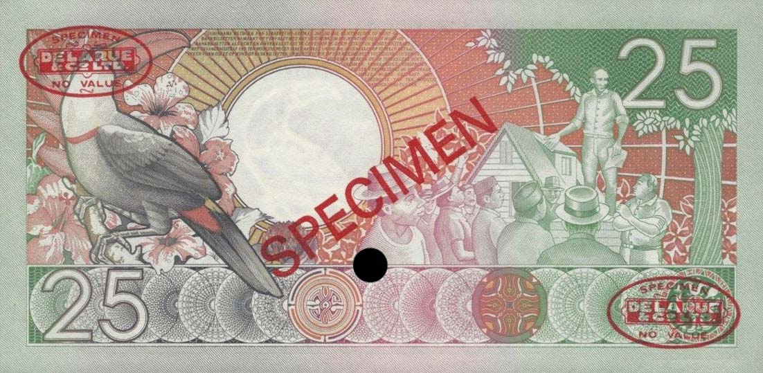 Back of Suriname p132s: 25 Gulden from 1986