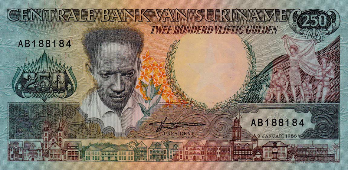 Front of Suriname p134: 250 Gulden from 1988