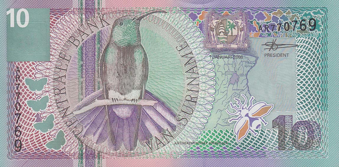 Front of Suriname p147: 10 Gulden from 2000