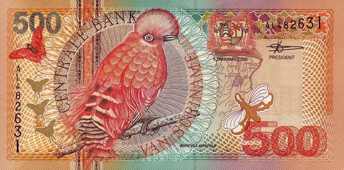 Front of Suriname p150: 500 Gulden from 2000