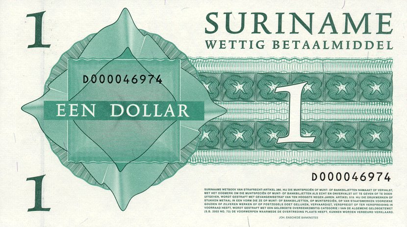 Back of Suriname p155: 1 Dollar from 2004