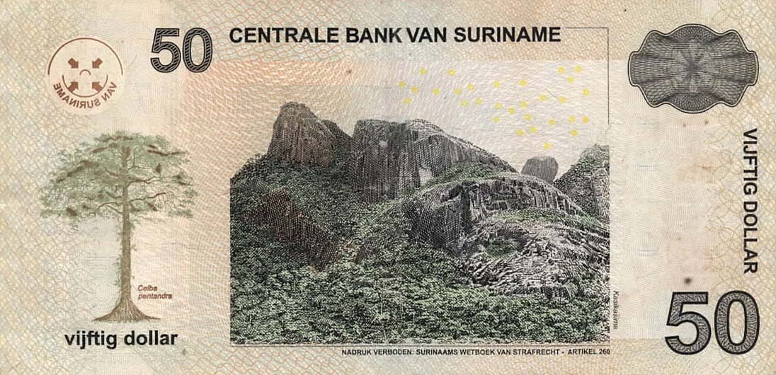 Back of Suriname p160c: 50 Dollars from 2006