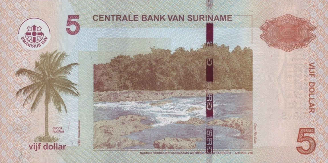 Back of Suriname p162b: 5 Dollars from 2012