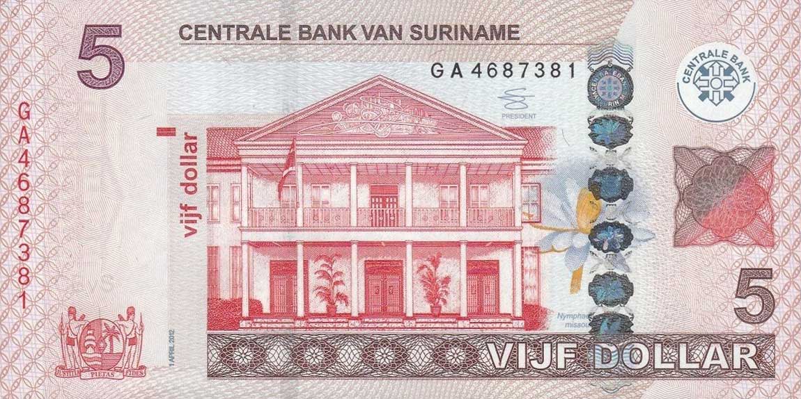 Front of Suriname p162b: 5 Dollars from 2012