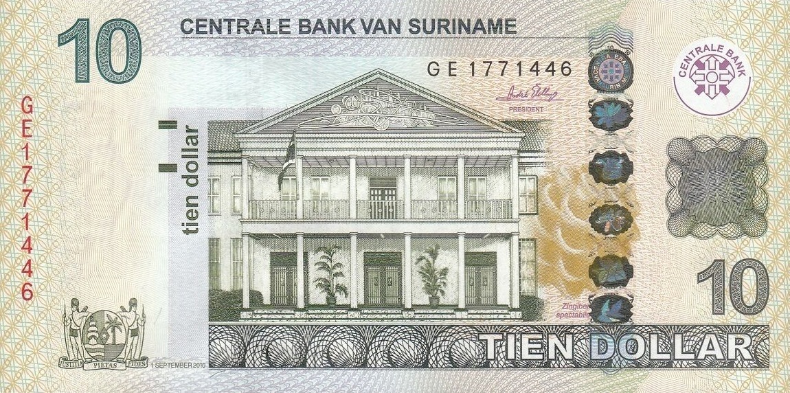 Front of Suriname p163a: 10 Dollars from 2010