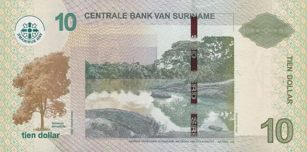Back of Suriname p163b: 10 Dollars from 2012