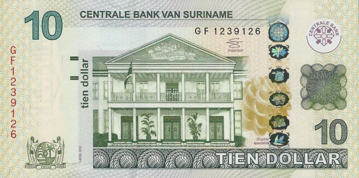 Front of Suriname p163b: 10 Dollars from 2012