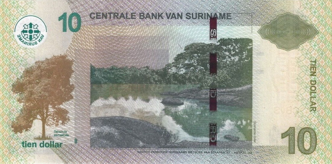 Back of Suriname p163c: 10 Dollars from 2019