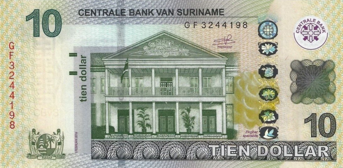 Front of Suriname p163c: 10 Dollars from 2019