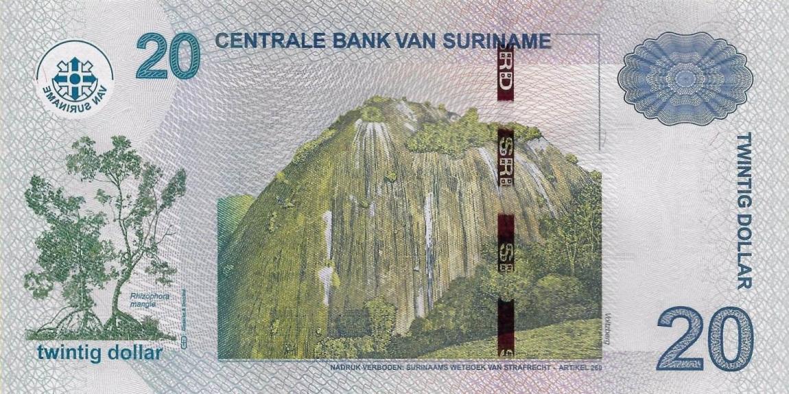 Back of Suriname p164b: 20 Dollars from 2012
