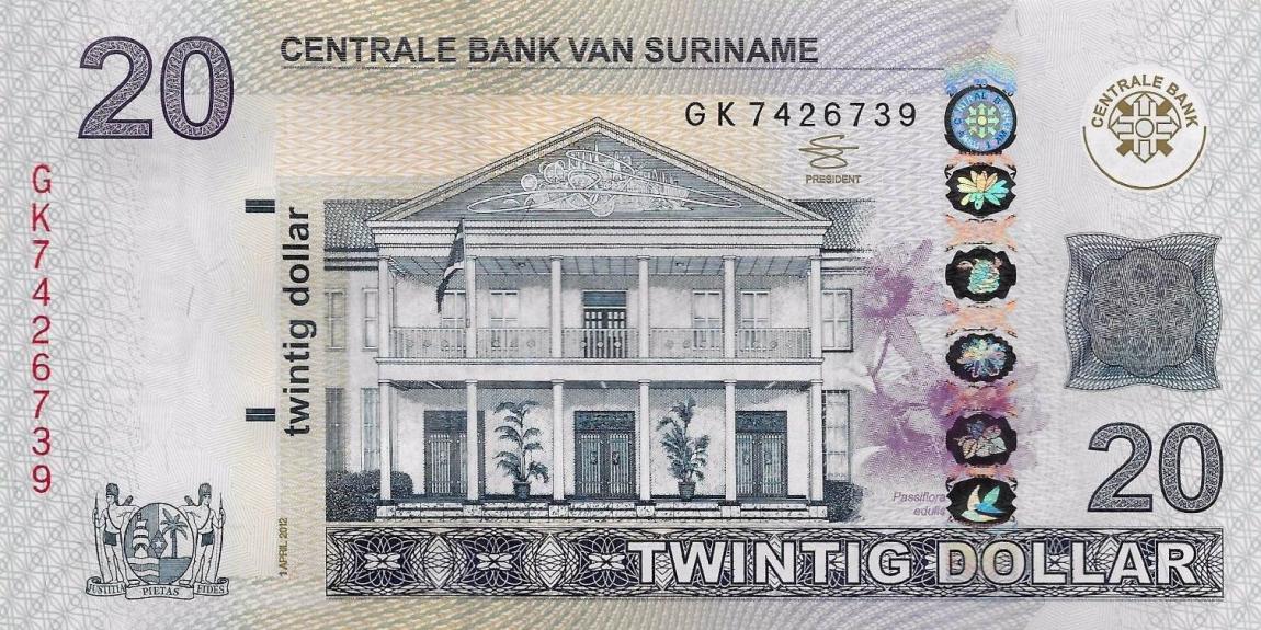 Front of Suriname p164b: 20 Dollars from 2012