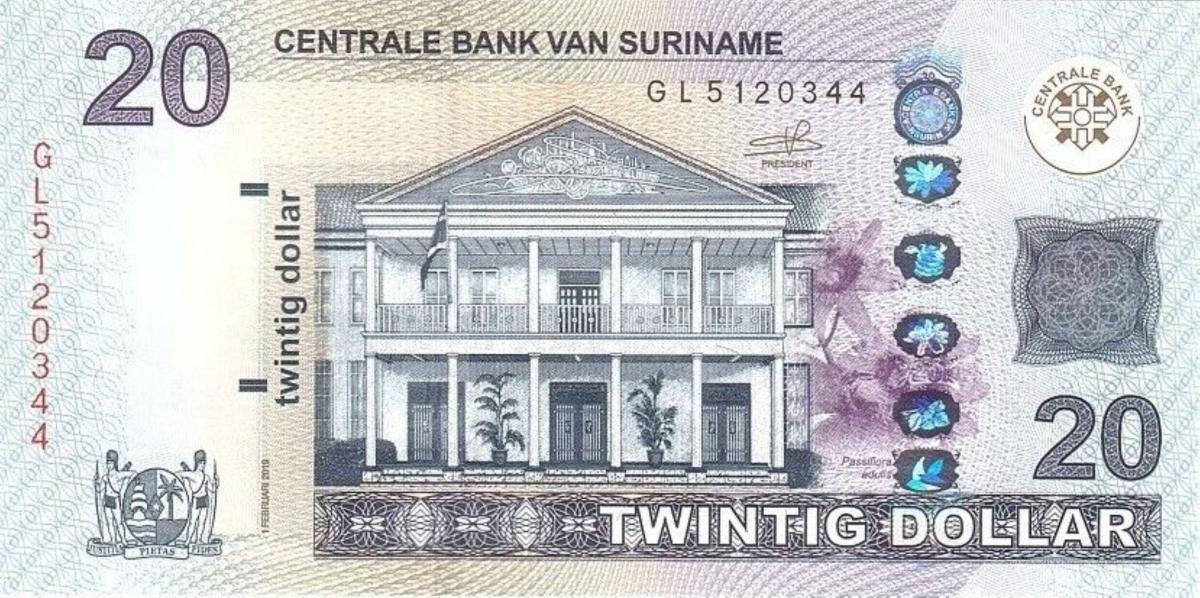 Front of Suriname p164c: 20 Dollars from 2019