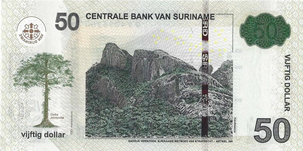 Back of Suriname p165c: 50 Dollars from 2016