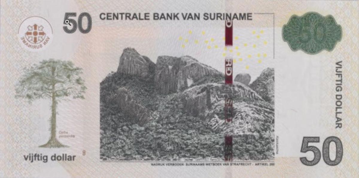 Back of Suriname p165e: 50 Dollars from 2020