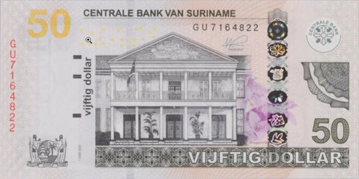 Front of Suriname p165e: 50 Dollars from 2020