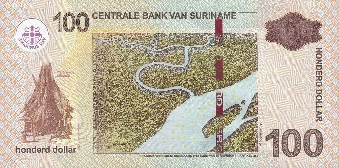 Back of Suriname p166b: 100 Dollars from 2012