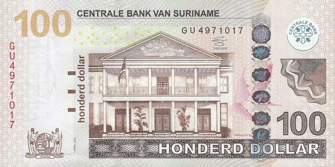 Front of Suriname p166b: 100 Dollars from 2012