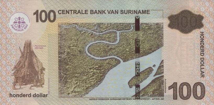 Back of Suriname p166c: 100 Dollars from 2016