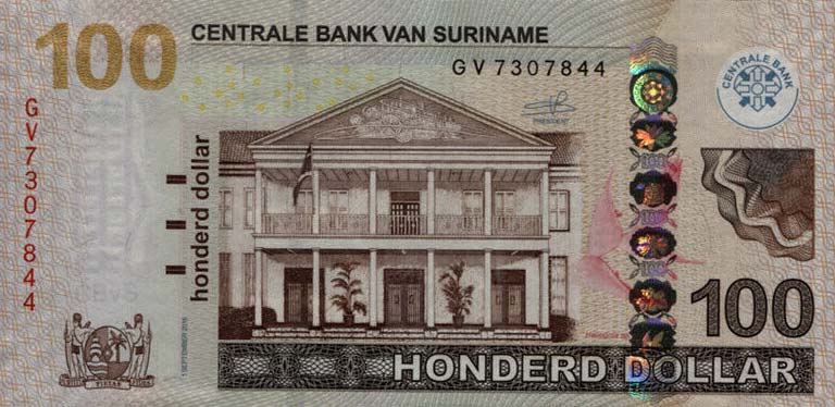 Front of Suriname p166c: 100 Dollars from 2016