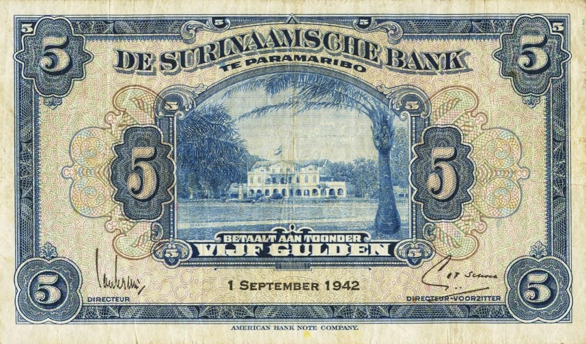 Front of Suriname p88a: 5 Gulden from 1942