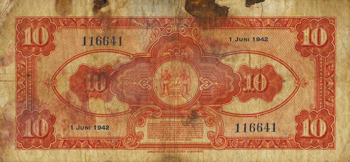 Back of Suriname p89a: 10 Gulden from 1941