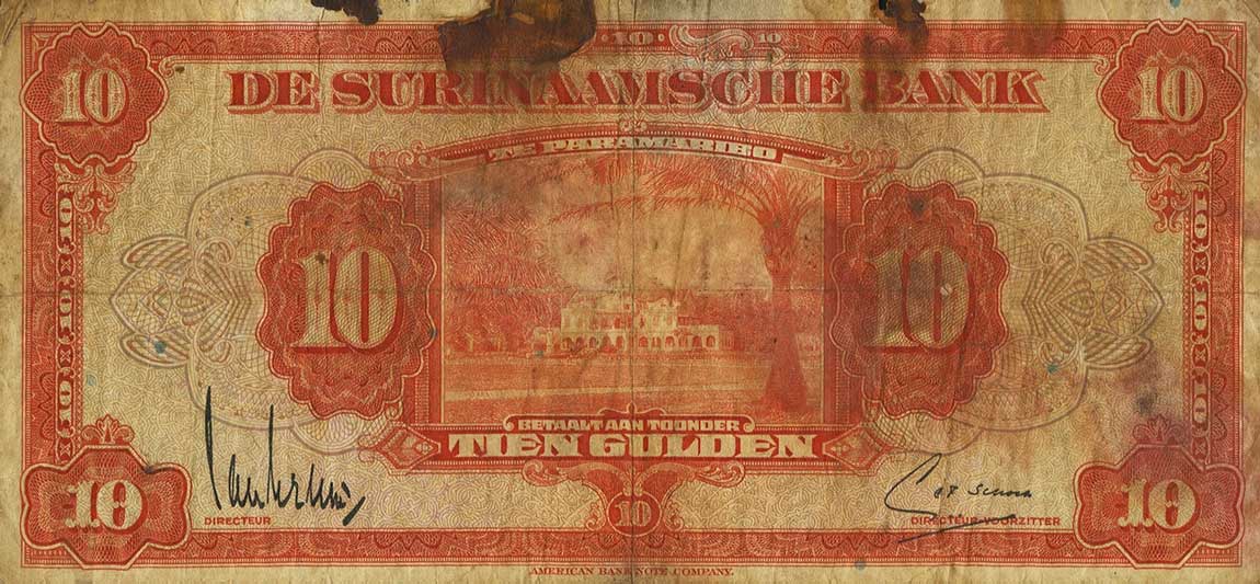 Front of Suriname p89a: 10 Gulden from 1941