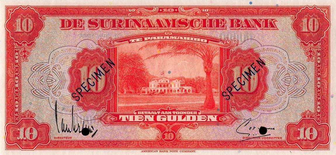 Front of Suriname p89s: 10 Gulden from 1941