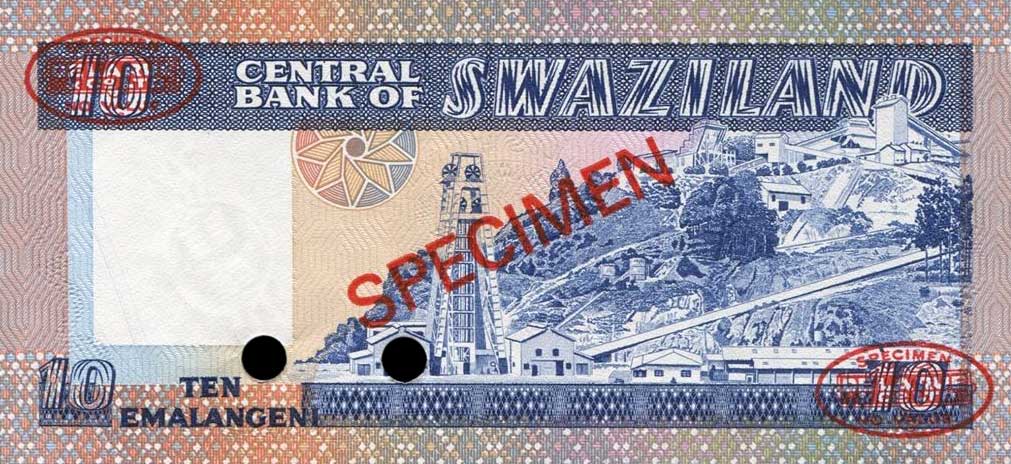 Back of Swaziland p10s1: 10 Emalangeni from 1982