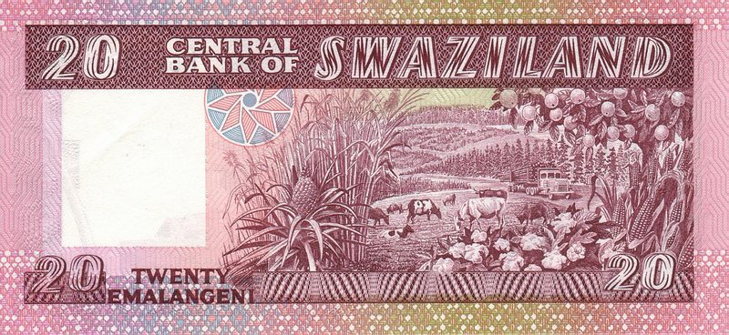 Back of Swaziland p12a: 20 Emalangeni from 1986