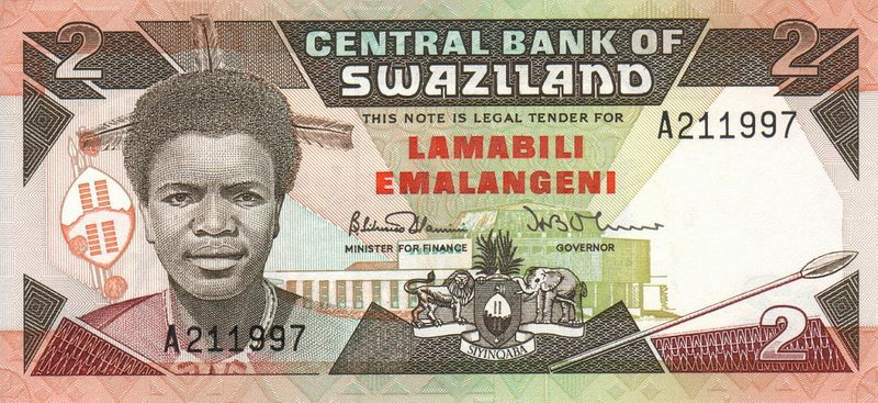 Front of Swaziland p13a: 2 Emalangeni from 1987