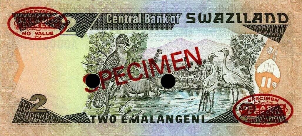 Back of Swaziland p13s: 2 Emalangeni from 1987