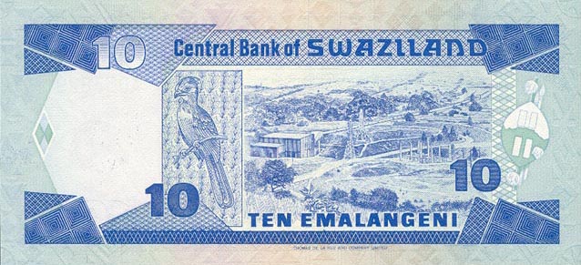 Back of Swaziland p15a: 10 Emalangeni from 1986