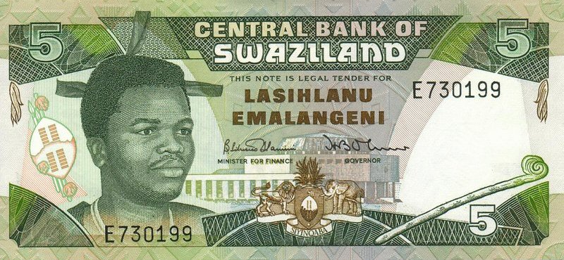 Front of Swaziland p19a: 5 Emalangeni from 1990