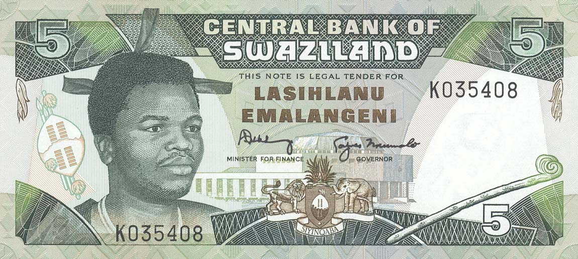 Front of Swaziland p19b: 5 Emalangeni from 1994