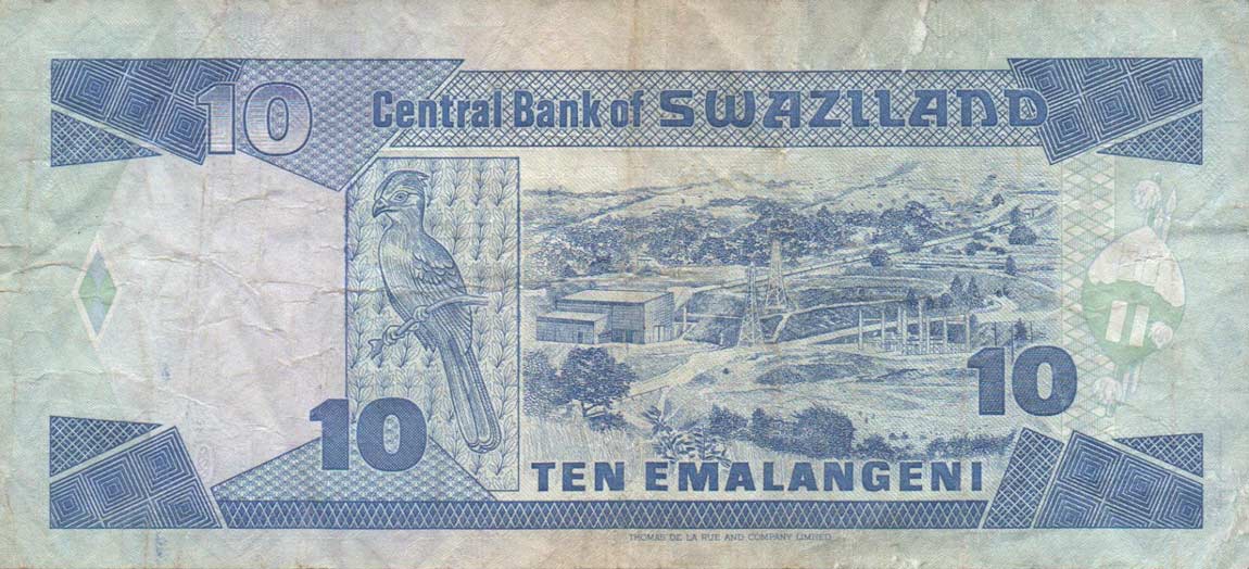 Back of Swaziland p20b: 10 Emalangeni from 1992