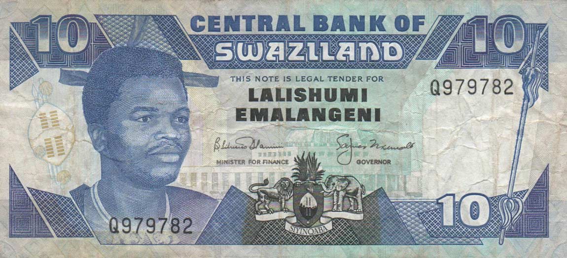 Front of Swaziland p20b: 10 Emalangeni from 1992