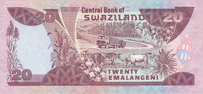 Back of Swaziland p21a: 20 Emalangeni from 1990