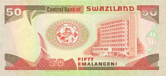 Back of Swaziland p22a: 50 Emalangeni from 1990
