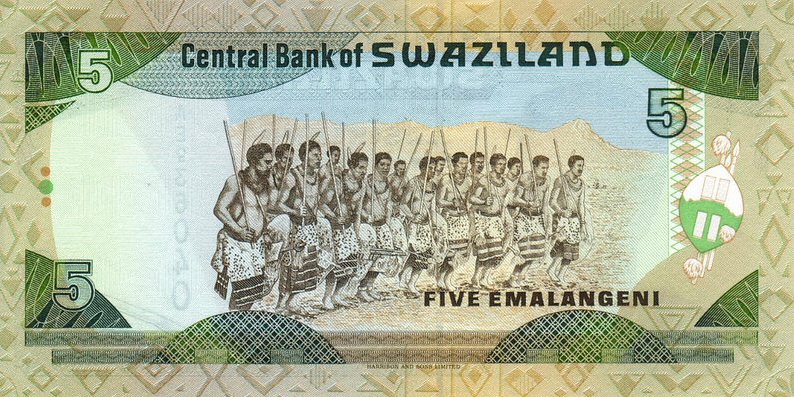 Back of Swaziland p23a: 5 Emalangeni from 1995