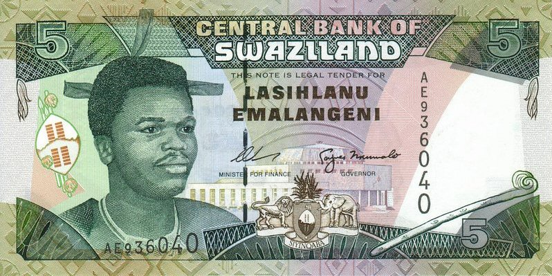 Front of Swaziland p23a: 5 Emalangeni from 1995