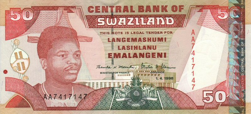 Front of Swaziland p26b: 50 Emalangeni from 1998