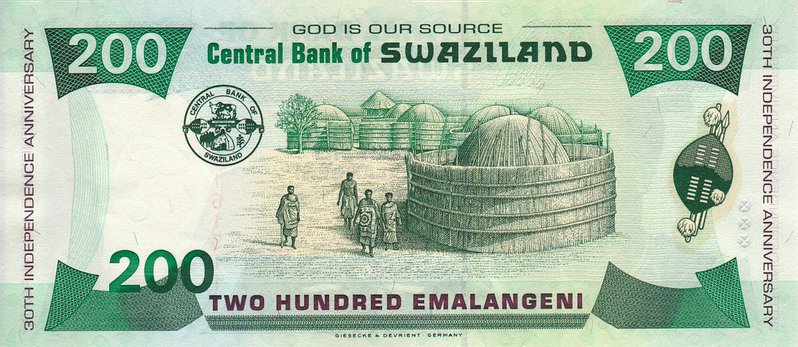 Back of Swaziland p28a: 200 Emalangeni from 1998