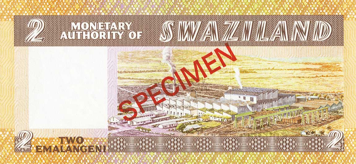 Back of Swaziland p2s: 2 Emalangeni from 1974