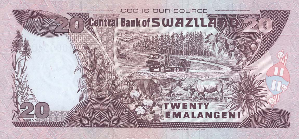 Back of Swaziland p30a: 20 Emalangeni from 2001