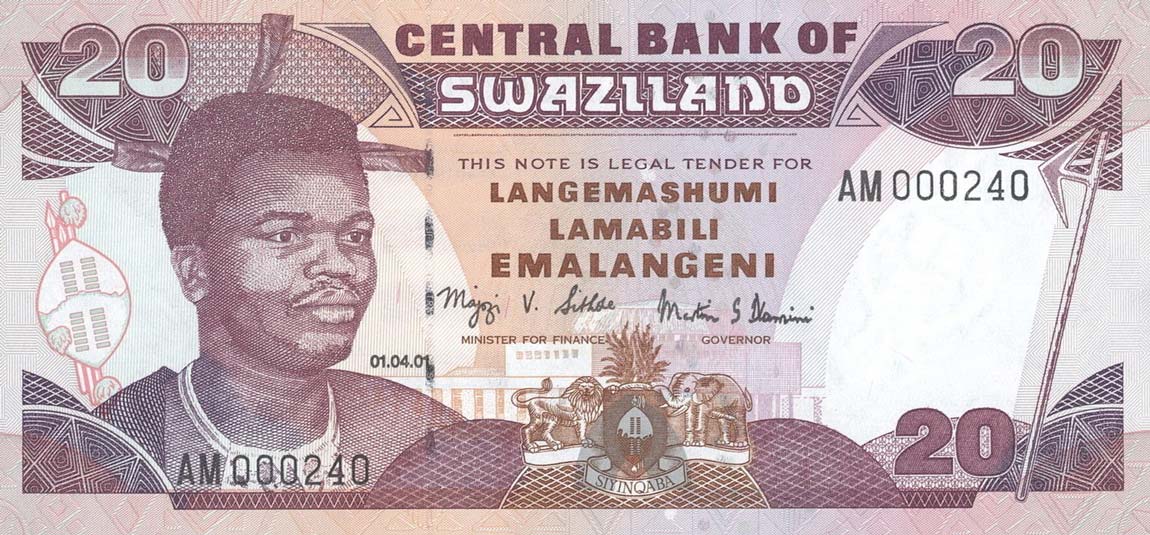 Front of Swaziland p30a: 20 Emalangeni from 2001