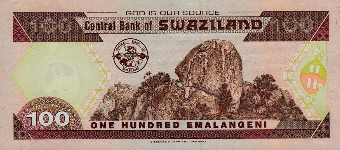 Back of Swaziland p32a: 100 Emalangeni from 2001