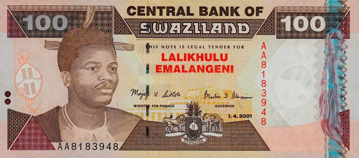 Front of Swaziland p32a: 100 Emalangeni from 2001