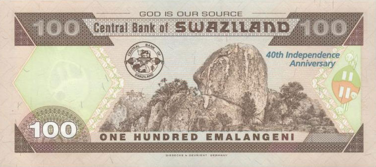 Back of Swaziland p34a: 100 Emalangeni from 2008